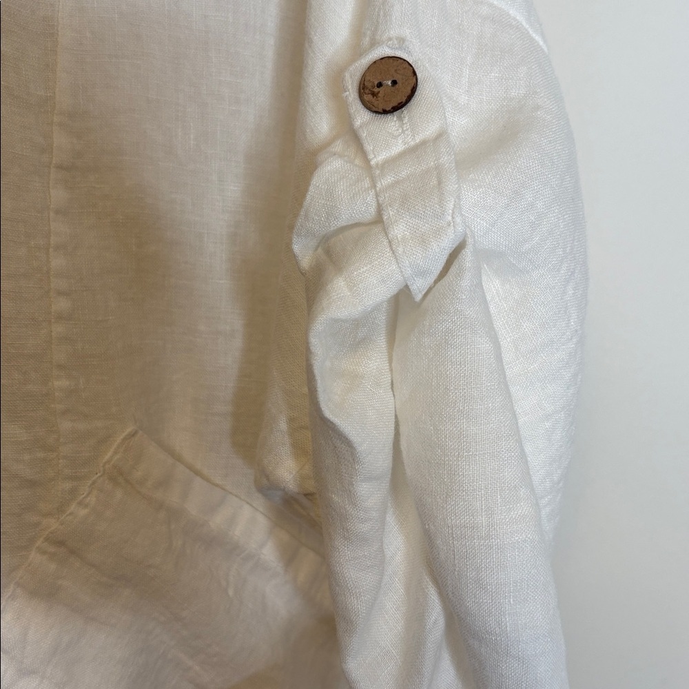 WHITE LINEN (MADE IN ITALY) HOODED TOP/COVERUP - Picture 7 of 7